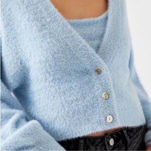 Kendall & Kylie Soft Light Blue Fuzzy V-Neck Button Cardigan